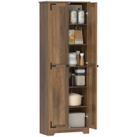 HOMCOM 67" Farmhouse Pantry Cabinet with 2 Doors, Tall Storage Cabinet with Adjustable Shelves, Brown Wood Grain(m-11)