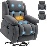 HOMCOM Overstuffed Power Lift Recliner Chair with Vibration Massage and Heat, Side Pockets, Pocket Spring, for Adults, Gray(m-11)