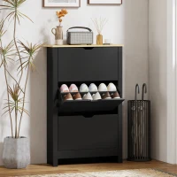 HOMCOM Shoe Storage Cabinet with 3 Flip Drawers and Adjustable Shelves for 12-18 Pairs of Shoes, Black(m-7)