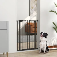 PawHut Extra Tall Dog Gate with Door, Pressure Fit, Auto Close, Double Locking for Doorways Hallways Stairs, 29"-32", Black(m-8)