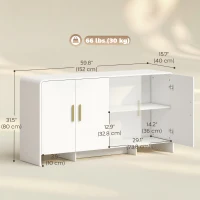 HOMCOM 60" Sideboard Buffet Cabinet with Soft Close Doors, TV Stand for TVs up to 72 Inch, White Wood Grain(m-3)