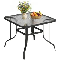 Outsunny Tempered Glass Square Patio Dining Table w/ 2.1" Umbrella Hole for Garden, Balcony, Backyard, 38" x 38" x 28"(m-11)