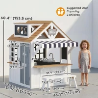 Qaba Outdoor Playhouse, Wooden Kids Playhouse with Dog Door, Cookware, Blackboard, Bench, Doorbell for Ages 2+(m-3)