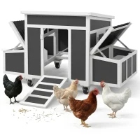 PawHut Wooden Chicken Coop with Nesting Box for 6 Chickens, Dark Grey(m-2)