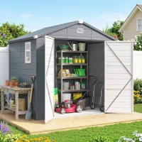 Outsunny 8' x 6' Plastic Garden Storage Shed with Latch Door, Vents, Sloped Roof, Dark Grey(m-8)