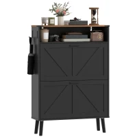 HOMCOM Shoe Storage Cabinet with 2 Flip Drawers, Farmhouse Narrow Shoe Cabinet, Holds Up to 16 Pairs, Black(m-2)