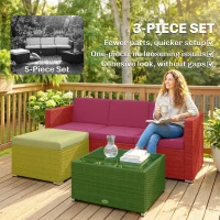 Outsunny 3 Pieces Patio Furniture Set with Cushions, Outdoor PE Rattan Wicker Conversation Corner Sofa Set with Glass Top Table(m-9)