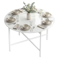 HOMCOM Folding Dining Table for 3-6 People, 47" Round Drop Leaf Kitchen Table with Steel Frame, White(m-2)