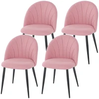 HOMCOM Modern Dining Chairs Set of 4, Upholstered Dining Room Chairs with Metal Legs, Shell Backrest, Padded Seat, Pink(m-2)