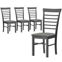 HOMCOM Wooden Dining Chairs Set of 4, Farmhouse Upholstered Kitchen Chairs with Rubber Wood Frame, Black and Gray(m-2)