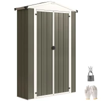 Outsunny Outdoor Storage Shed Apex Roof Metal Garden Shed with Shelf for Backyard, Light Grey(m-11)