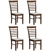 HOMCOM Wooden Dining Chairs Set of 4, Farmhouse Upholstered Kitchen Chairs with Rubber Wood Frame, Dark Brown and Beige(m-2)