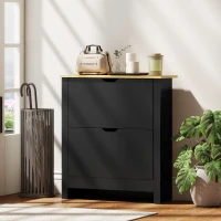 HOMCOM Shoe Storage Cabinet with 2 Flip Drawers and Adjustable Shelves for 8–12 Pairs of Shoes, Black(m-8)