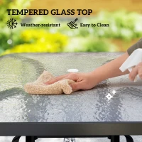 Outsunny Tempered Glass Square Patio Dining Table w/ 2.1" Umbrella Hole for Garden, Balcony, Backyard, 38" x 38" x 28"(m-6)