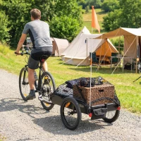 Soozier Bike Trailer, Bike Cargo Trailer with Quick Release 16" Wheels, Cargo Net, Safe Reflectors and Red Flag(m-1)