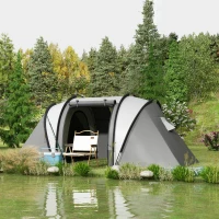 Outsunny Camping Tent with 2 Bedrooms and Living Area, 3000mm Waterproof Family Tent, for Fishing Hiking Festival, Grey(m-1)