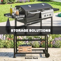 Outsunny Dual Fuel BBQ Grill, Charcoal and 2+1 Gas Burner Barbecue Grill with Wheels, Warming Rack, Black(m-7)