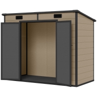 Outsunny 8' x 4' Plastic Outdoor Storage Shed with Floor, Window, Lockable Doors and Vents for Backyard Patio Lawn, Light Brown