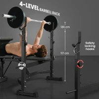 Soozier Weight Bench Stand with Squat Rack, Adjustable Olympic Bench, Multifunctional Arm Curl Pad, Leg Extension, Grey(m-5)