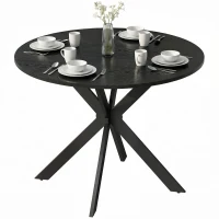 HOMCOM 39" Dining Table, Contemporary Round Kitchen Table with Steel Legs, Black Wood Grain(m-2)