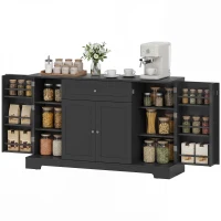 HOMCOM 55" Modern Kitchen Storage Cabinet with Drawer, Adjustable Shelves, Small Kitchen Pantry with Door Racks, Black(m-2)