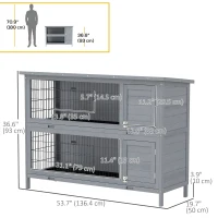 PawHut 2 Tier Wooden Rabbit Hutch Bunny Pet House Wooden Coop Run, Grey(m-3)