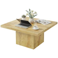 HOMCOM Square Coffee Table, Center Table with 1.6" Thick Tabletop, Natural Wood(m-2)