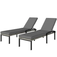 Outsunny Chaise Lounge Chairs Outdoor, Set of 2 Wicker Patio Lounge Chairs with 5-Level Adjustable Backrest, Cushion(m-2)