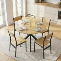HOMCOM 39" Dining Table, Contemporary Round Kitchen Table with Steel Legs, Brown Wood Grain(m-8)