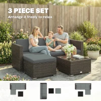 Outsunny 3 Pieces Patio Furniture Set with Cushions, Outdoor PE Rattan Wicker Conversation Corner Sofa Set, Dark Grey(m-4)