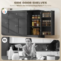 HOMCOM 55" Modern Kitchen Storage Cabinet with Drawer, Adjustable Shelves, Small Kitchen Pantry with Door Racks, Black(m-5)