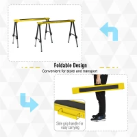 HOMCOM Saw Horse Twin Pack Folding Workbench Adjustable Metal Trestle Stands Yellow(m-4)