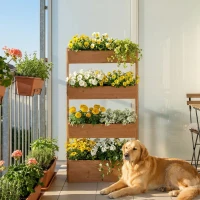 Outsunny 4-Tier Raised Garden Bed, 33.5" x 18" x 55" Vertical Wooden Outdoor Planter Box with Drainage Holes and Fabric Liner(m-10)