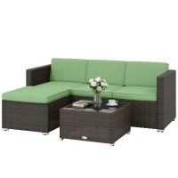 Outsunny 3 Pieces Patio Furniture Set with Cushions, Outdoor PE Rattan Wicker Conversation Corner Sofa Set, Light Green(m-2)