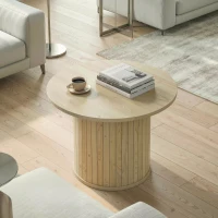 HOMCOM Round Coffee Table, 24" Center Table, Natural Wood(m-1)