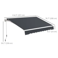 Outsunny 10' x 6.5' Manual Retractable Awning with LED Lights, Aluminum Frame Sun Canopies for Patio Door Window, Dark Grey(m-3)