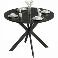 HOMCOM 39" Dining Table, Contemporary Round Kitchen Table with Steel Legs, Black Wood Grain(m-11)