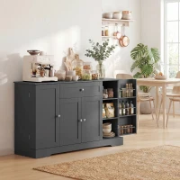 HOMCOM 55" Modern Kitchen Storage Cabinet with Drawer, Adjustable Shelves, Small Kitchen Pantry with Door Racks, Black(m-1)