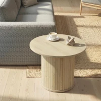 HOMCOM Round Coffee Table, 24" Center Table, Natural Wood(m-9)
