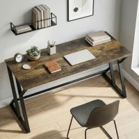 HOMCOM 55 Inch Computer Desk, Industrial Writing Desk with Z-Shaped Metal Leg, Study Table for Home Office, Rustic Brown(m-10)