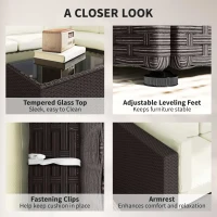 Outsunny 7 Piece Patio Furniture Set, All Weather PE Rattan Outdoor Furniture Conversation Sets with Glass Top Coffee Table(m-7)