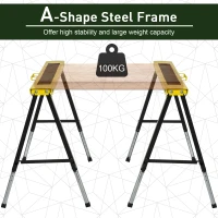 HOMCOM Saw Horse Twin Pack Folding Workbench Adjustable Metal Trestle Stands Yellow(m-6)