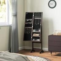 HOMCOM Free Standing Armoire Organizer, Lighted Mirrored Jewelry Cabinet w/ Angle Adjustable & 16 LED Lights, Dark Brown(m-9)