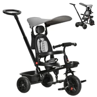 Qaba Tricycle for Toddler 4 in 1 Kids Trike, Converts Stroller to Toddler Bike, Adjustable Backrest & Flat Canopy, Detachable Guardrail & Handle for 1-5 Years Old, Grey(m-2)