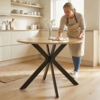 HOMCOM 39" Dining Table, Contemporary Round Kitchen Table with Steel Legs, Brown Wood Grain(m-9)