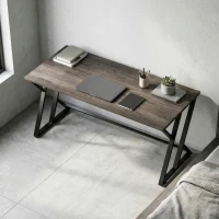 HOMCOM 55 Inch Computer Desk, Industrial Writing Desk with Z-Shaped Metal Leg, Study Table for Home Office, Distressed Gray(m-7)