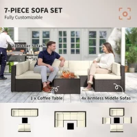 Outsunny 7 Piece Patio Furniture Set, All Weather PE Rattan Outdoor Furniture Conversation Sets with Glass Top Coffee Table(m-6)