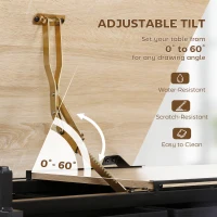 HOMCOM Adjustable Drafting Table, Art Desk Drawing Table Workstation with Stool and Storage Drawers for Painting, Oak(m-4)