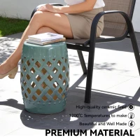 Outsunny 18" Ceramic Garden Stool with Woven Lattice Design, Indoor & Outdoor Decorative Accent Stool, Blue(m-6)