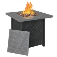 Outsunny Propane Fire Pit Table, 28" 40000 BTU Outdoor Gas Fire Table with Lava Rocks and Lid, Black(m-11)